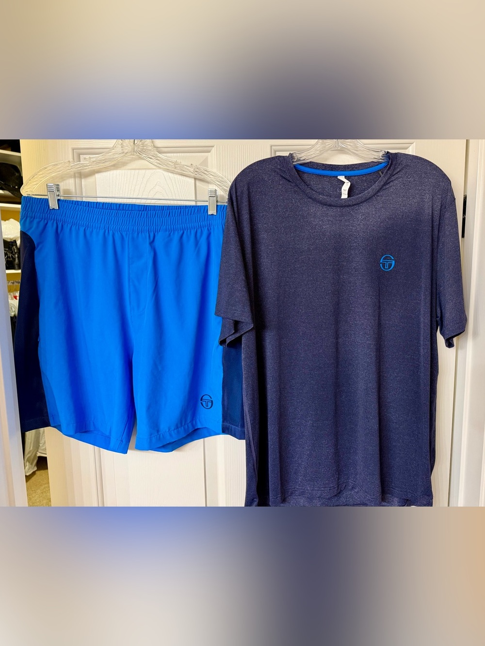 New Sergio Tacchini Tennis 🎾 Performance Shirt & Shorts L Large Blue Grey